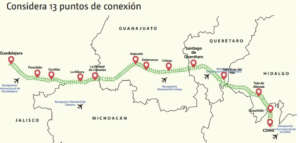 Ruta del Tren México - Guadalajara proyectado para el 2029