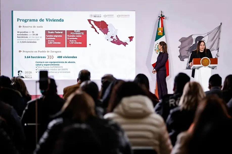 Anuncio del FOVISSSTE sobre la construcción de viviendas en 2026 como parte del Programa Vivienda para el Bienestar en México.