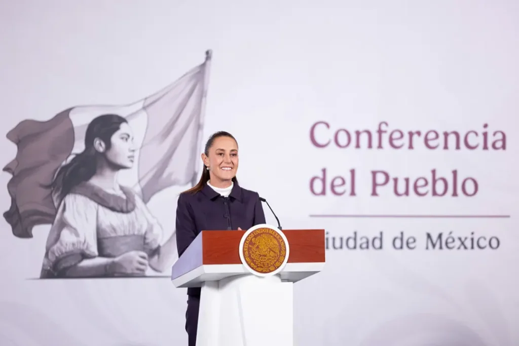 Claudia Sheinbaum en conferencia matutina en Palacio Nacional, hablando sobre la continuidad del T-MEC y la relación comercial entre México y Estados Unidos.