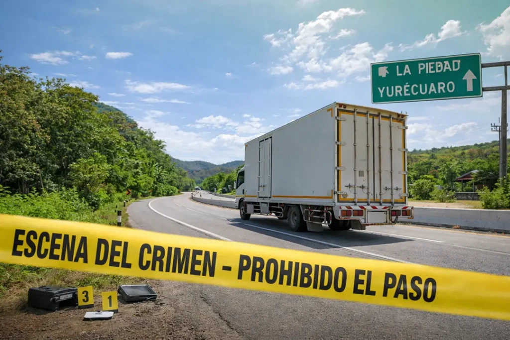 La Fiscalía General de la República investiga el robo de un tractocamión con caja refrigerada ocurrido en la carretera La Piedad–Yurécuaro.
