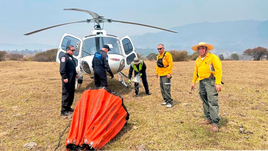 Brigadistas combatiendo incendio forestal en zona natural protegida