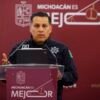 José Antonio Cruz Medina, titular de la Secretaría de Seguridad Pública de Michoacán, durante un anuncio sobre resultados de la Unidad Antiextorsión en el estado.