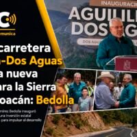 Bedolla en la nueva carretera Aguililla-Dos Aguas en la Sierra de Michoacán.