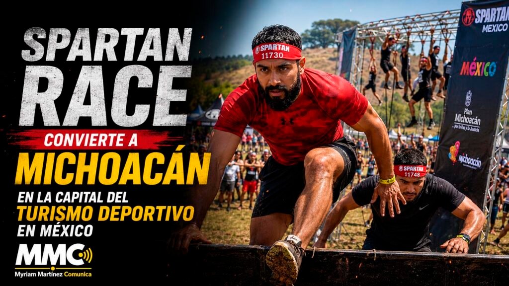 Competidores participan en la Spartan Race México 2026 realizada en Umécuaro, Michoacán.