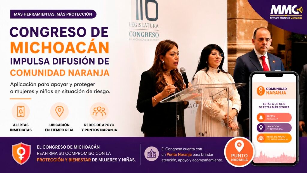 Diputado Baltazar Gaona durante la presentación de Comunidad Naranja en el Congreso de Michoacán