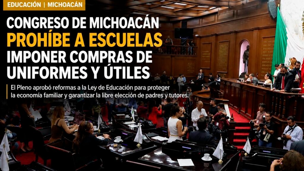 Uniformes y útiles escolares sobre un escritorio escolar