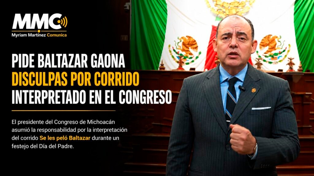 Baltazar Gaona García durante un mensaje sobre la polémica por un corrido interpretado en el Congreso de Michoacán.