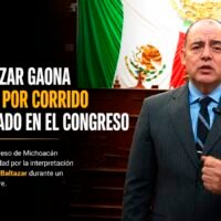Baltazar Gaona García durante un mensaje sobre la polémica por un corrido interpretado en el Congreso de Michoacán.