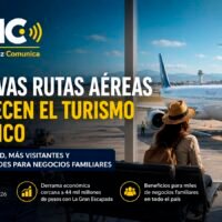 Avión comercial en un aeropuerto mexicano como símbolo del crecimiento de la conectividad aérea.