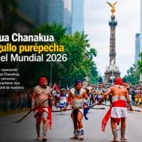 Juego tradicional de pelota purépecha presentado durante las actividades culturales del Mundial 2026