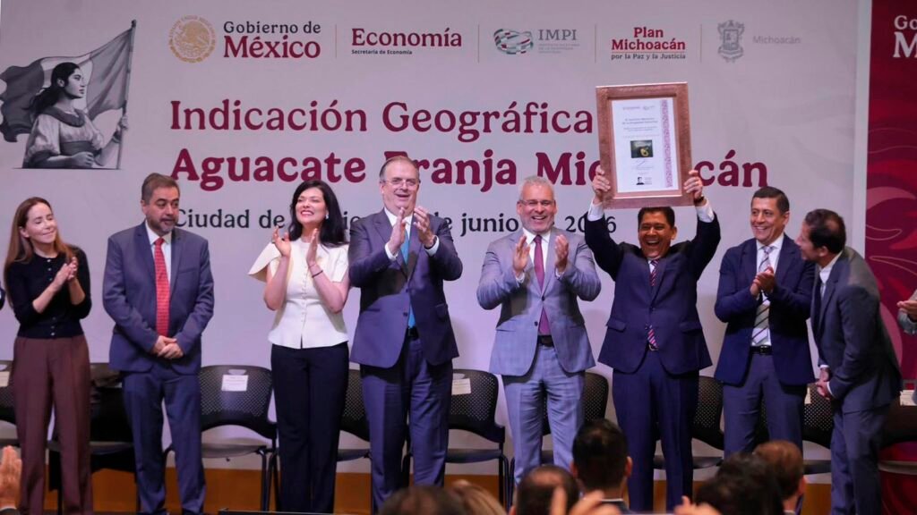 Productores y autoridades durante la entrega de la Indicación Geográfica Aguacate Franja Michoacán.