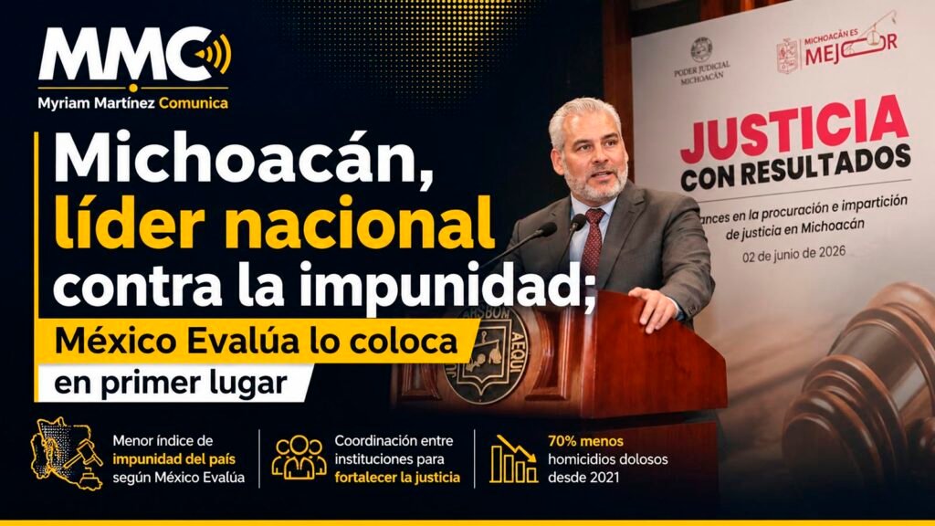 Alfredo Ramírez Bedolla presenta resultados de México Evalúa que colocan a Michoacán como el estado con menor índice de impunidad.