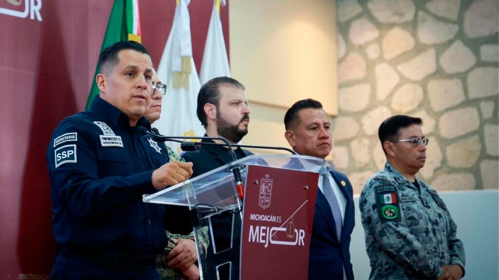 José Antonio Cruz Medina informa resultados de la SSP contra la extorsión en Michoacán durante mayo de 2026.