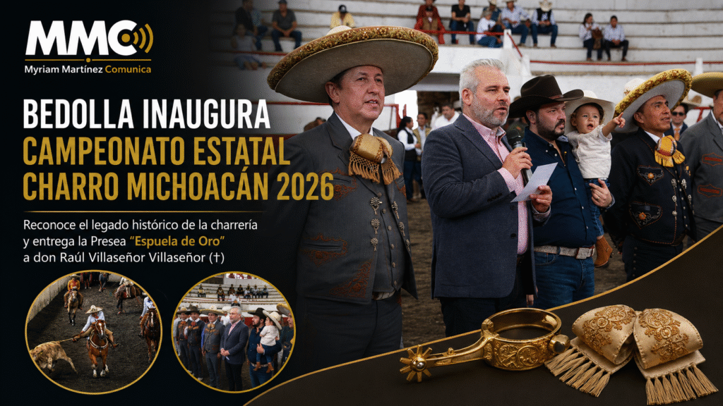 El gobernador Alfredo Ramírez Bedolla durante la inauguración de la Segunda Fase del Campeonato Estatal Charro Michoacán 2026.