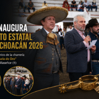 El gobernador Alfredo Ramírez Bedolla durante la inauguración de la Segunda Fase del Campeonato Estatal Charro Michoacán 2026.