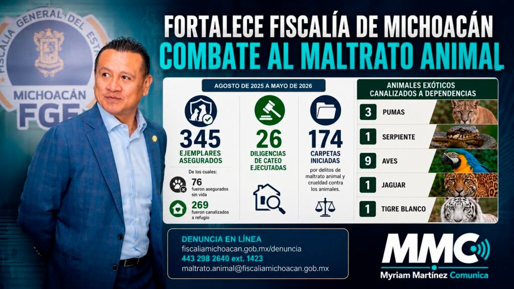 Carlos Torres Piña presenta resultados de la Fiscalía de Michoacán en el combate al maltrato animal.