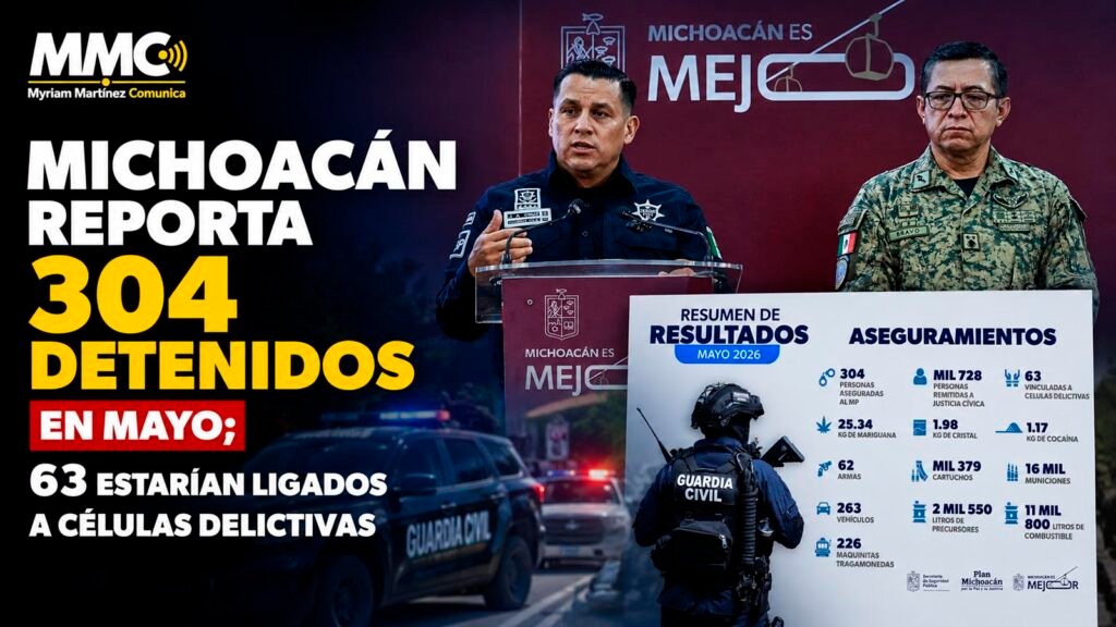 La Secretaría de Seguridad Pública de Michoacán informó que durante mayo fueron detenidas 304 personas y decomisadas armas, droga, vehículos y precursores químicos.
