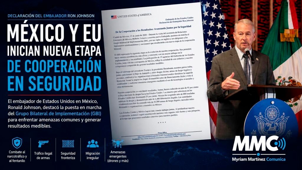 El embajador Ronald Johnson y el secretario Roberto Velasco durante una reunión sobre cooperación en seguridad entre Estados Unidos y México.