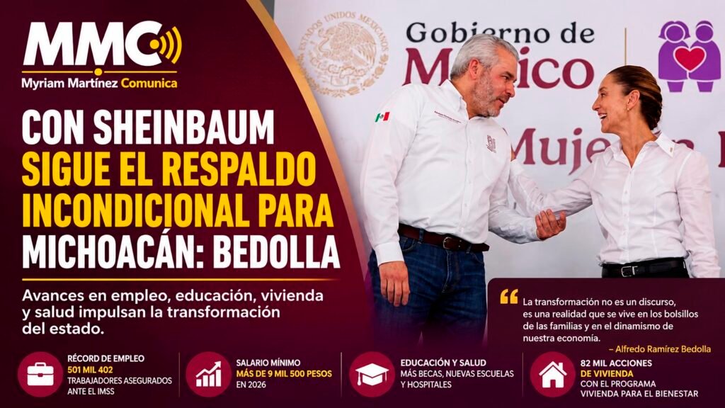 Alfredo Ramírez Bedolla destaca avances de Michoacán con apoyo del Gobierno de México encabezado por Claudia Sheinbaum.