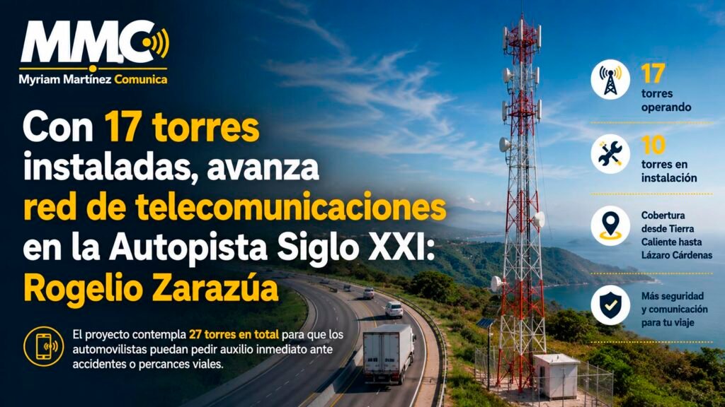 Torres de telecomunicaciones instaladas para ampliar la cobertura celular en la Autopista Siglo XXI.