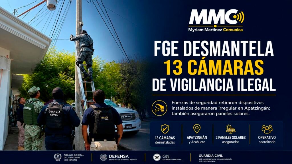 Cámara de videovigilancia instalada de forma irregular en un poste de infraestructura pública.