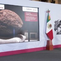 Claudia Sheinbaum durante la conferencia donde informó sobre la recuperación de bienes culturales.
