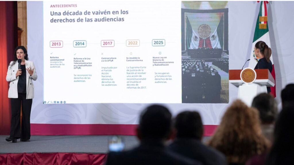 La presidenta Claudia Sheinbaum anuncia la consulta pública sobre los derechos de las audiencias.