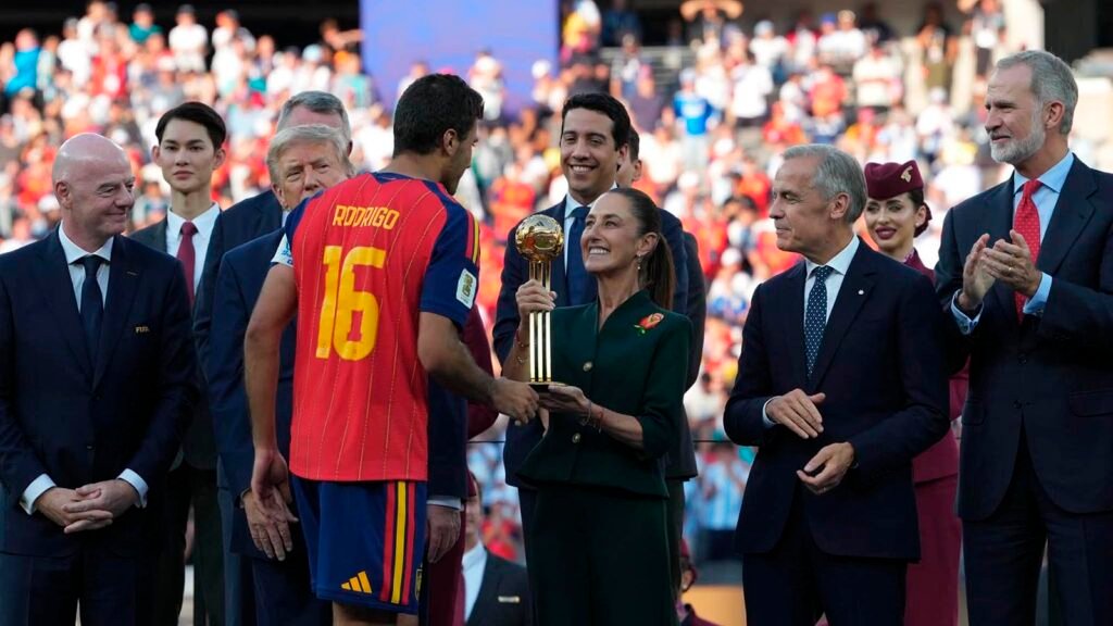 Claudia Sheinbaum durante su mensaje tras la conclusión del Mundial 2026.