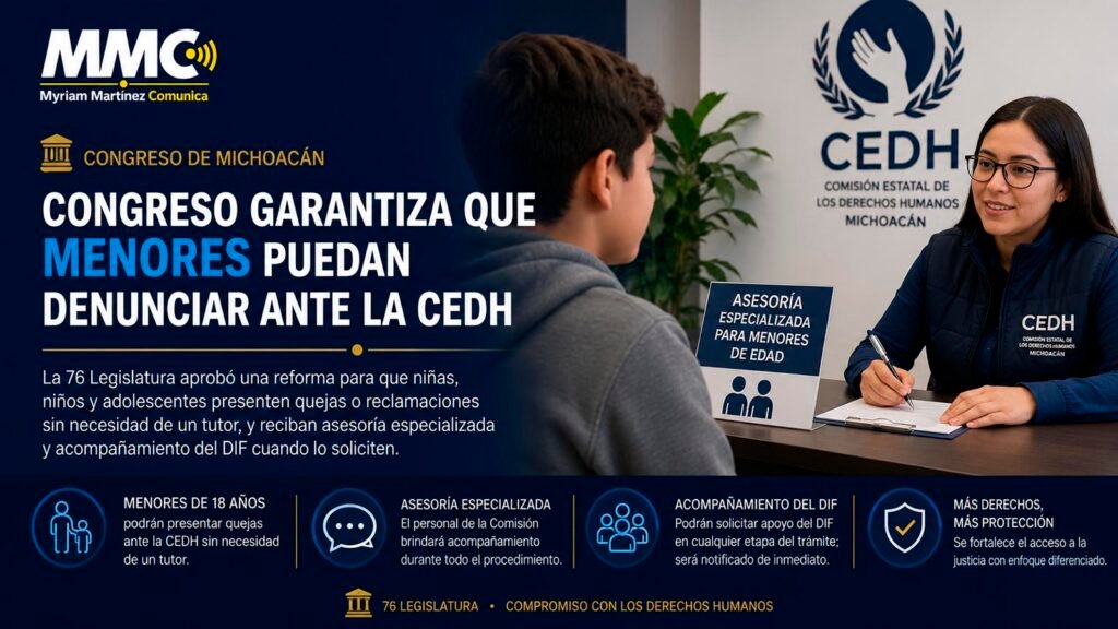 El Congreso de Michoacán aprobó una reforma para que menores de edad presenten quejas ante la CEDH sin necesidad de estar acompañados por un tutor.