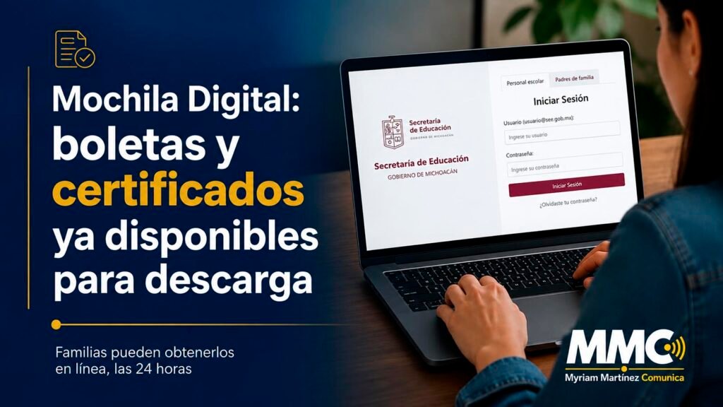 Madre de familia descargando la boleta de educación básica