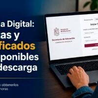 Madre de familia descargando la boleta de educación básica