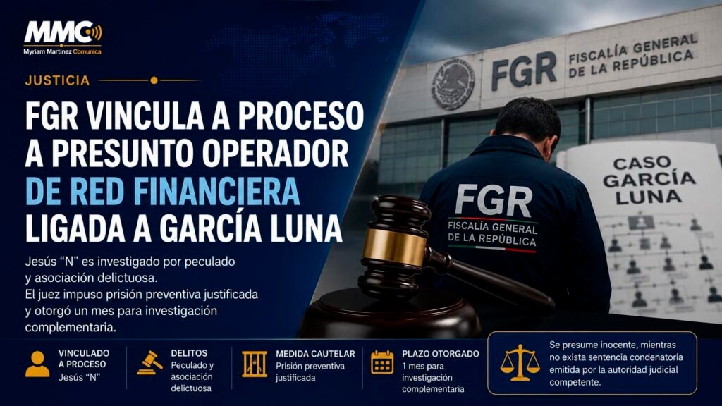 Fiscalía General de la República informa sobre la vinculación a proceso de un presunto operador financiero relacionado con la investigación del caso Genaro García Luna.