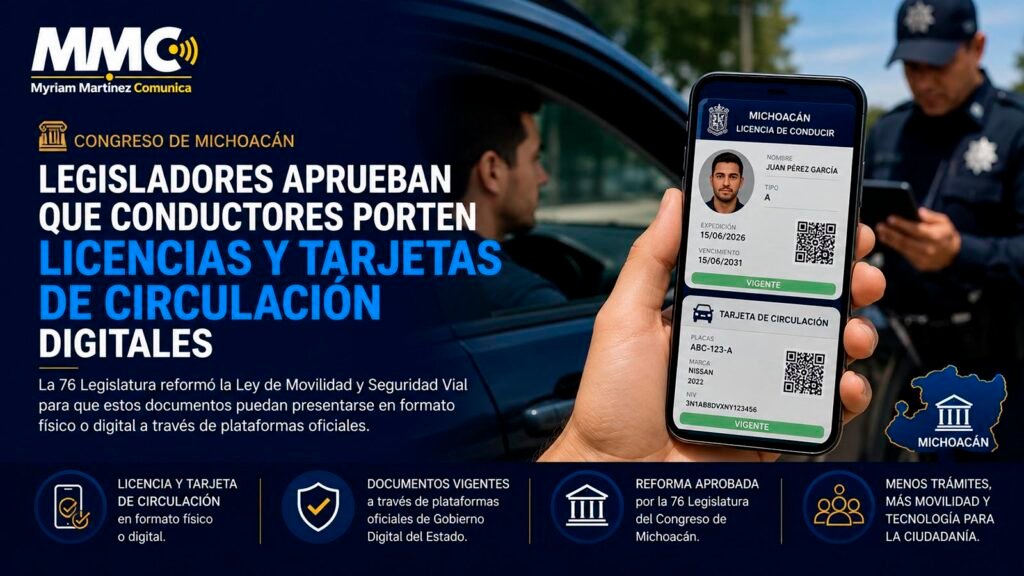 La 76 Legislatura aprobó reformas para que las licencias de conducir y tarjetas de circulación puedan presentarse en formato digital mediante plataformas oficiales.