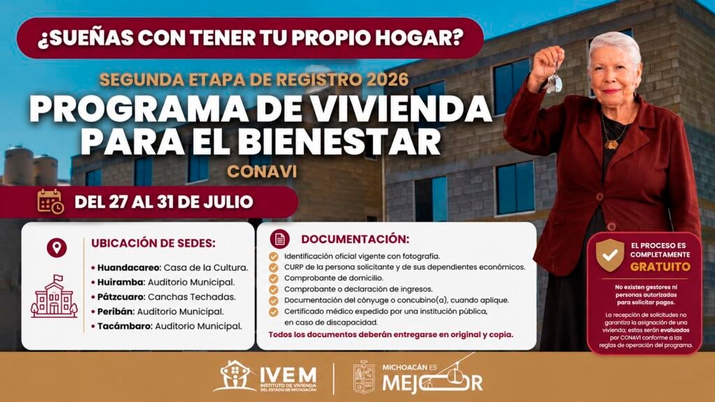 Ciudadanos realizan el registro al Programa Vivienda para el Bienestar en Michoacán.