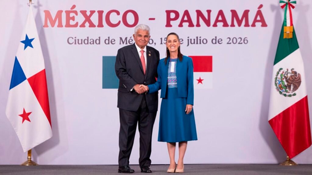 Claudia Sheinbaum y José Raúl Mulino durante la reunión bilateral en Palacio Nacional.