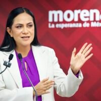 Ariadna Montiel durante conferencia de Morena en Ciudad de México