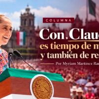 Portada de la columna “Con Claudia, es tiempo de mujeres y también de resultados”, de Myriam Martínez Ramírez