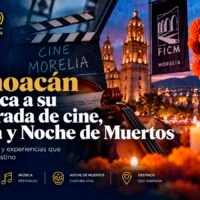 Centro Histórico de Morelia durante una actividad cultural nocturna.