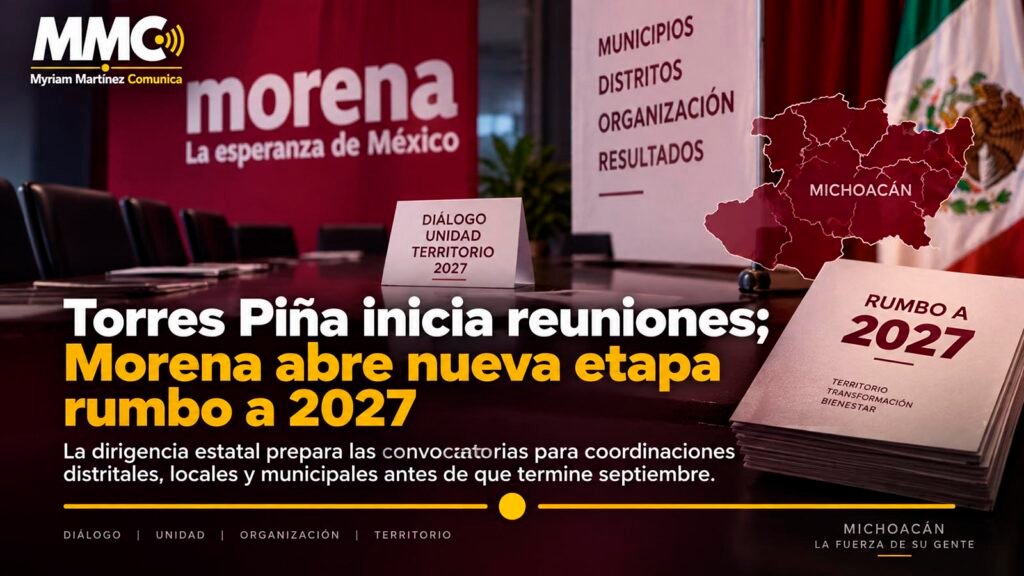 Mapa electoral de Michoacán y elementos institucionales de Morena.